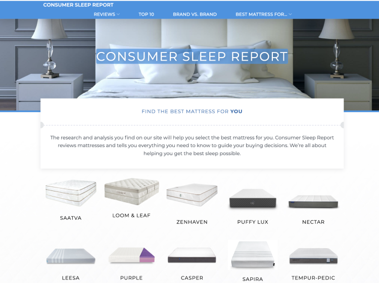 Project Screenshot - https://consumersleepreport.com
